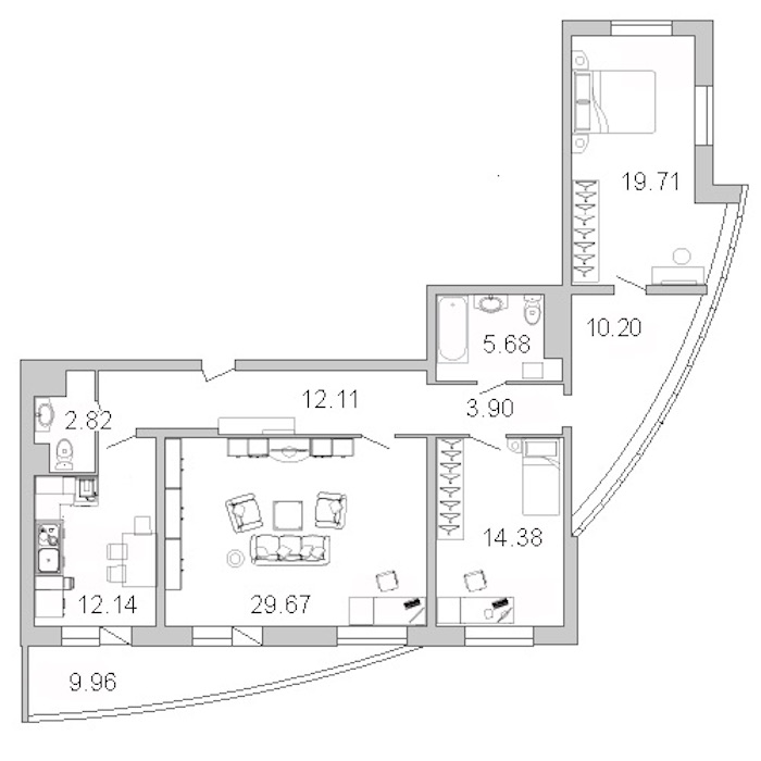 3-комнатная квартира 113.7 м², 20 эт., ЖК «Лондон Парк»